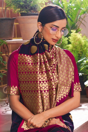 Navy Blue Handcrafted Contemporary Kanjivaram Saree