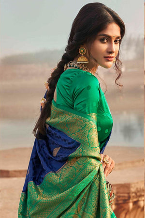 Navy Blue Kanjivaram Fusion Saree
