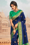 Navy Blue Kanjivaram Fusion Saree