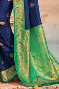 Navy Blue Kanjivaram Fusion Saree