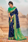 Navy Blue Kanjivaram Fusion Saree