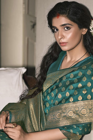 Ocean Blue Butta Work Kanjivaram Saree