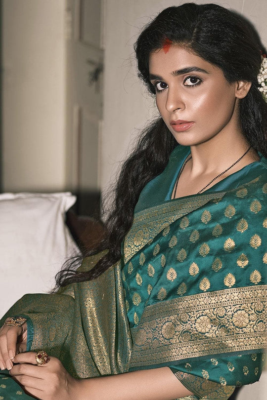 Kanjivaram Saree Ocean Blue Butta Work Kanjivaram Saree saree online