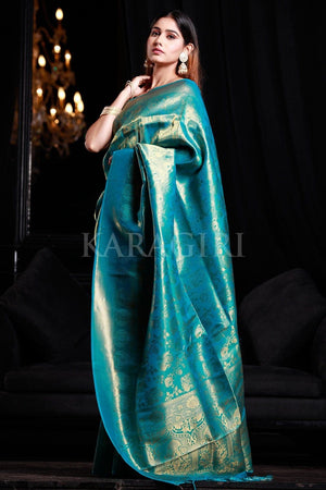 Ocean Blue Kanjivaram Saree