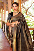 Kanjivaram Saree Oil Black Zari Woven Kanjivaram Saree saree online