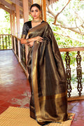 Kanjivaram Saree Oil Black Zari Woven Kanjivaram Saree saree online