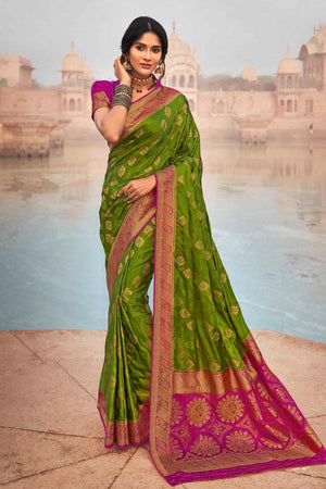 Olive Green Kanjivaram Fusion Saree