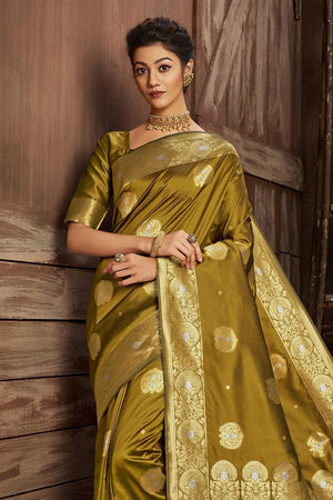 Olive Green Kanjivaram Saree
