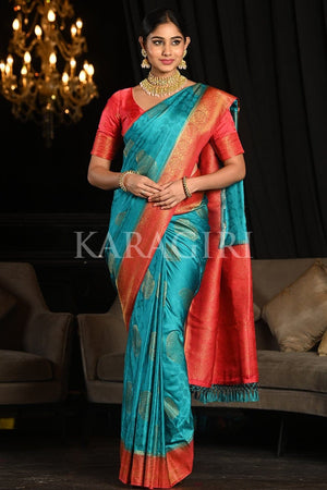 Olympic Blue Kanjivaram Saree