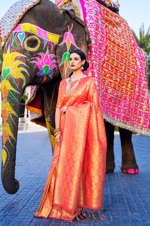 Orange Gold Woven Kanjivaram Saree - Special Wedding Edition