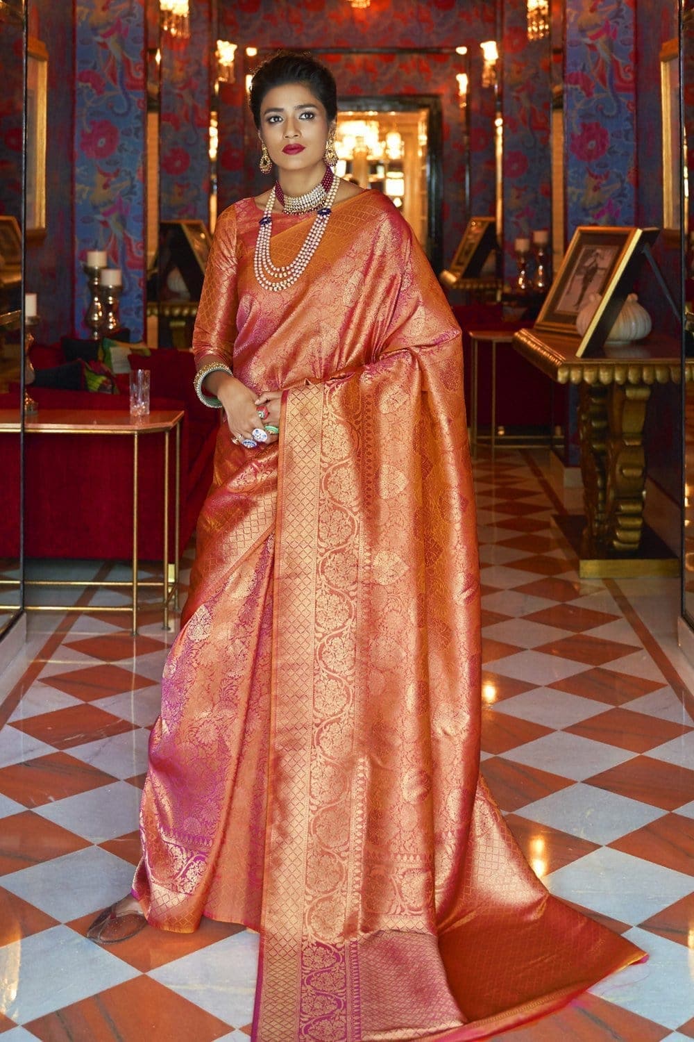 Orange color kanchipuram wedding silk saree collections,, trending 💞shades  of orange silk sarees - YouTube