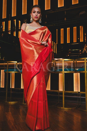 Orange Red Kanjivaram Saree