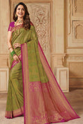 Kanjivaram Saree Parrot Green Zari Woven Handcrafted Kanjivaram Saree saree online