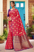 Kanjivaram Saree Peach Handcrafted Contemporary Kanjivaram Saree saree online