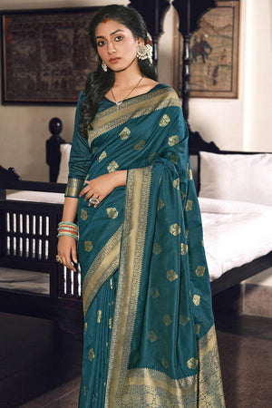 Kanjivaram Saree Peacock Blue Flower Butta Design Kanjivaram Saree saree online
