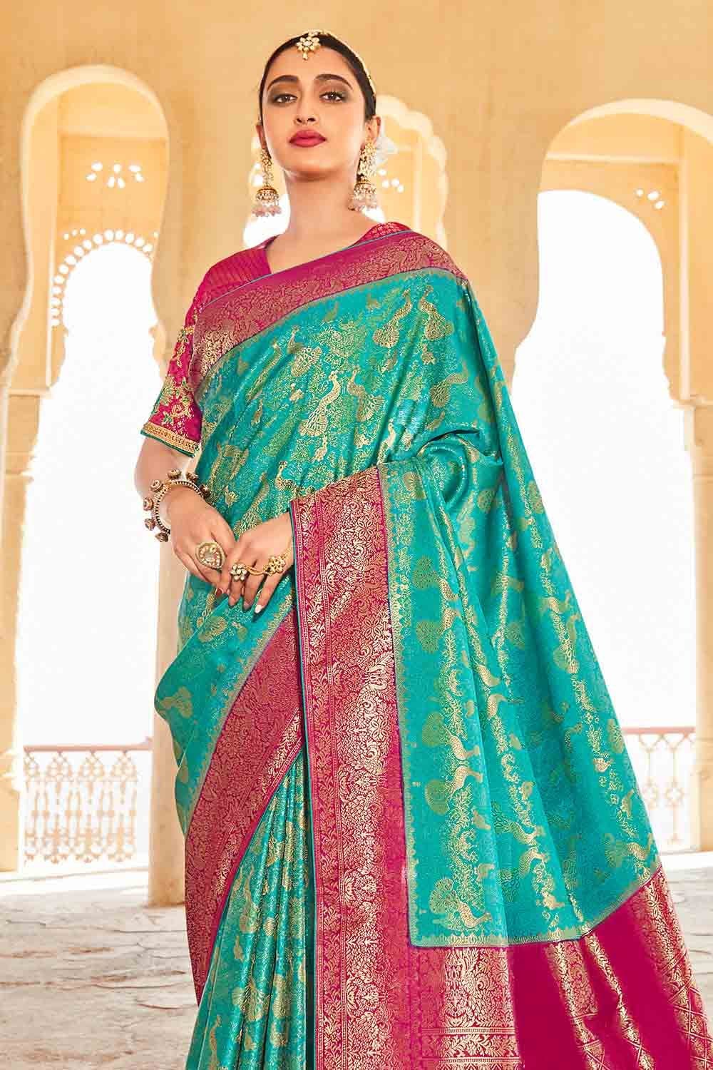 Wholesale Georgette Plain Peacock Blue SareeSARV113619