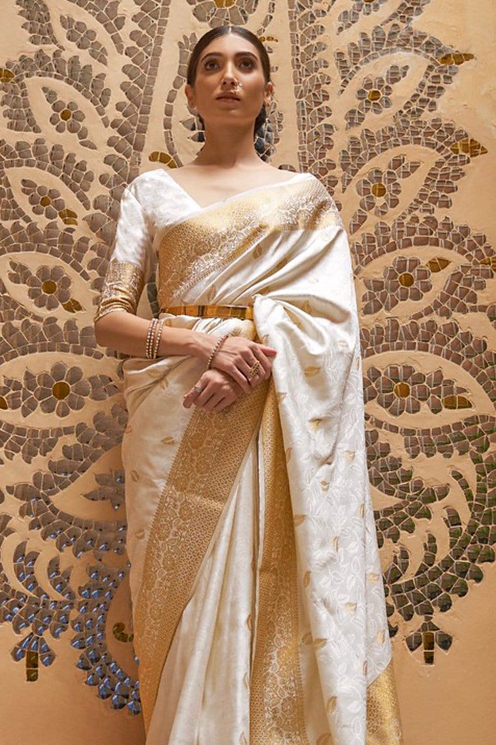 Buy MARGI DESIGNERS Women Off White Copper Zari Butta Soft Cotton Silk  Banarasi Kanjivaram Saree with Blouse Piece Online at Best Prices in India  - JioMart.