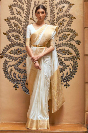 Pearl White Banarasi Saree