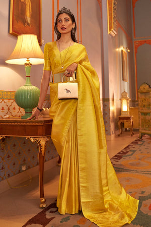 Pearlesecnt Yellow Kanjivaram Saree