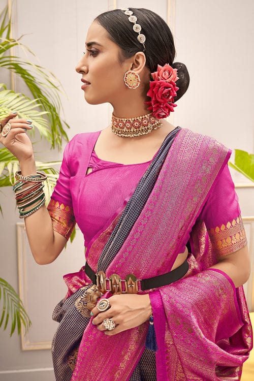 grey kanjivaram saree