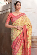 Kanjivaram Saree Pink Yellow Kanjivaram Saree saree online