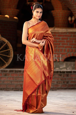 Kanjivaram Saree Pumpkin Orange Kanjivaram Saree saree online