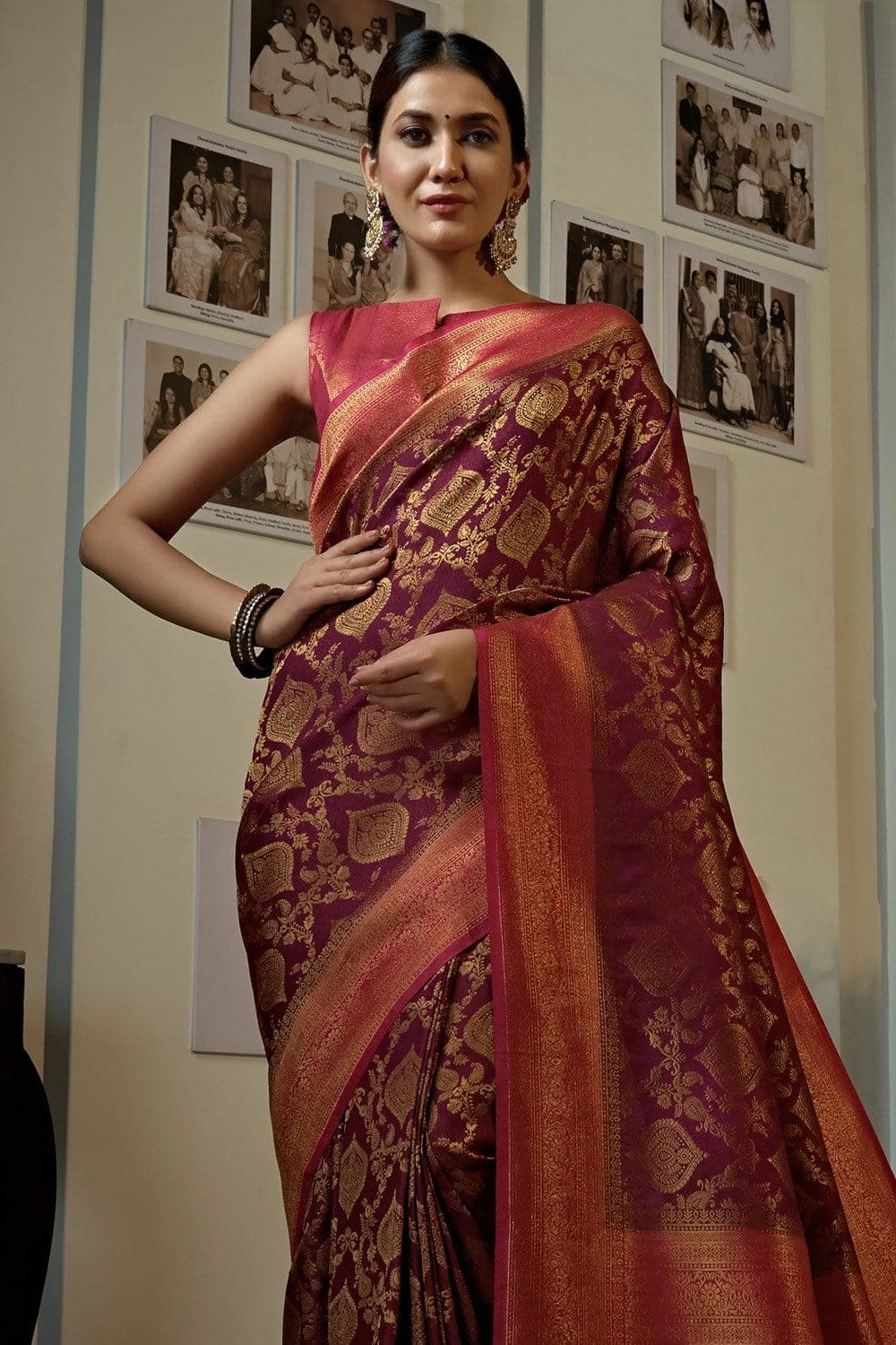 Rani pink colour wedding saree store
