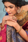 Raspberry Red Kanjivaram Fusion Saree