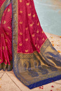 Raspberry Red Kanjivaram Fusion Saree