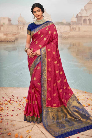Raspberry Red Kanjivaram Fusion Saree