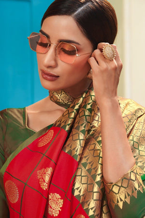 Red Handcrafted Contemporary Kanjivaram Saree