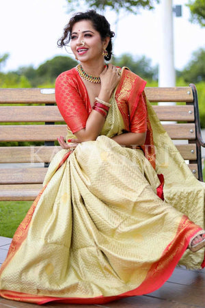 RIDHEEMA TIWARI in Beige Colour Kanjivaram Fusion Saree