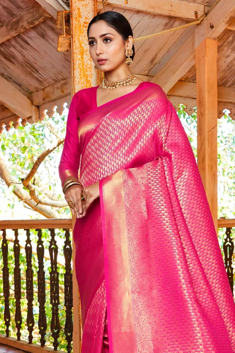 Kanjivaram Saree Rose Pink Zari Woven Kanjivaram Saree saree online