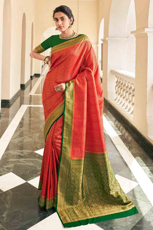 Rose Red Kanjivaram Saree