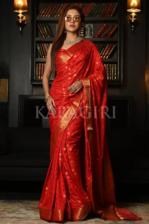 Rose Red Kanjivaram Saree