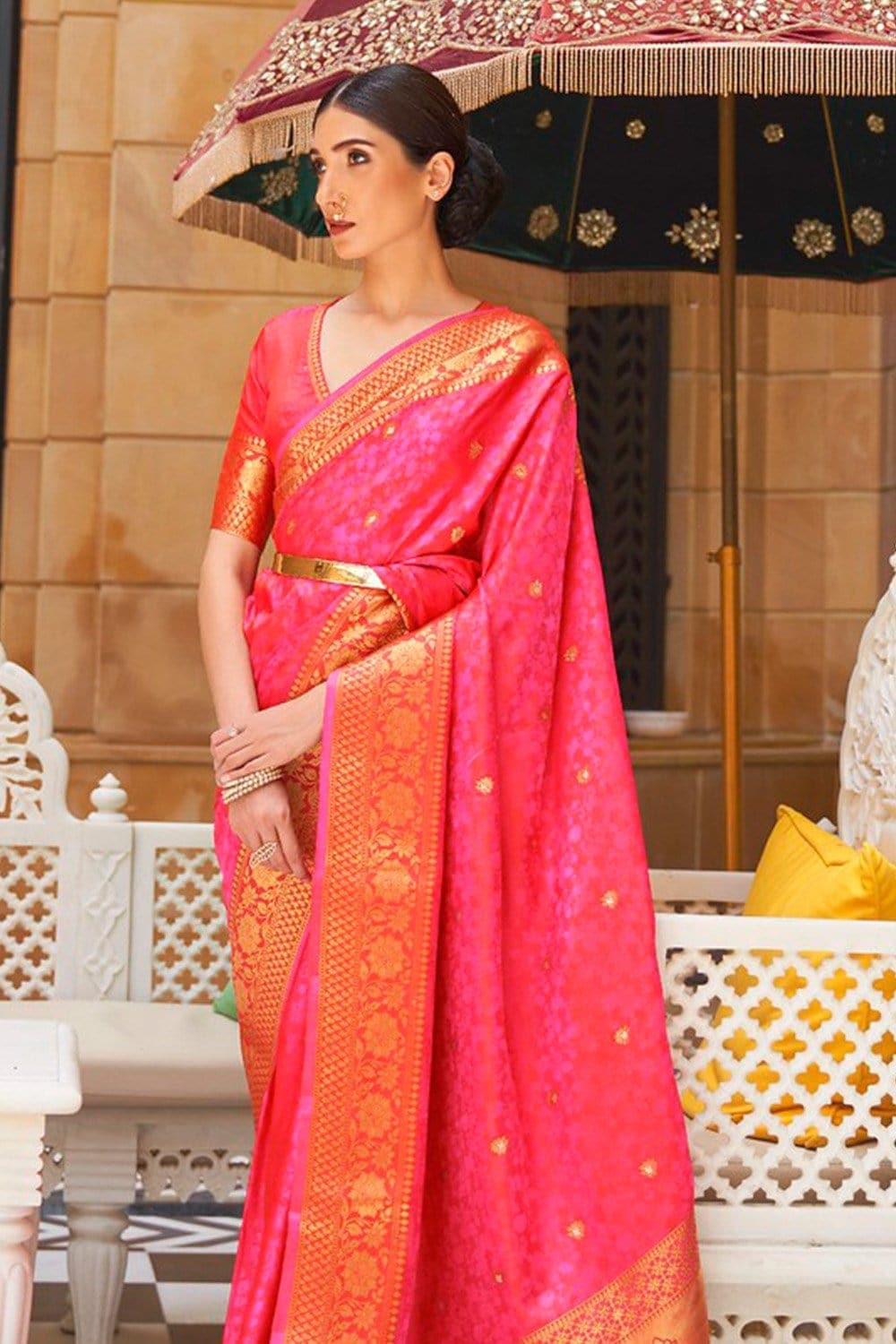 Berry Pink Ready to wear/Easy Kanjivaram Saree