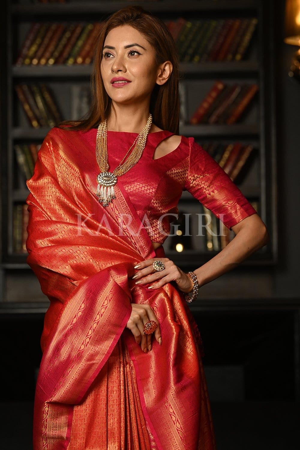 Ruby Red Banarasi Silk Saree  Esmerize