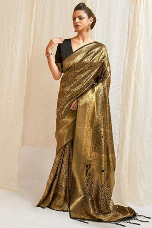 Sable Black Shimmery Kanjivaram Saree