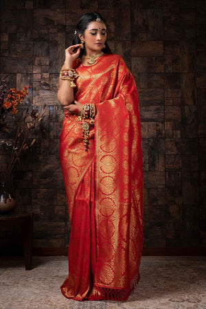 Salamander Orange Zari Work Kanjivaram Saree