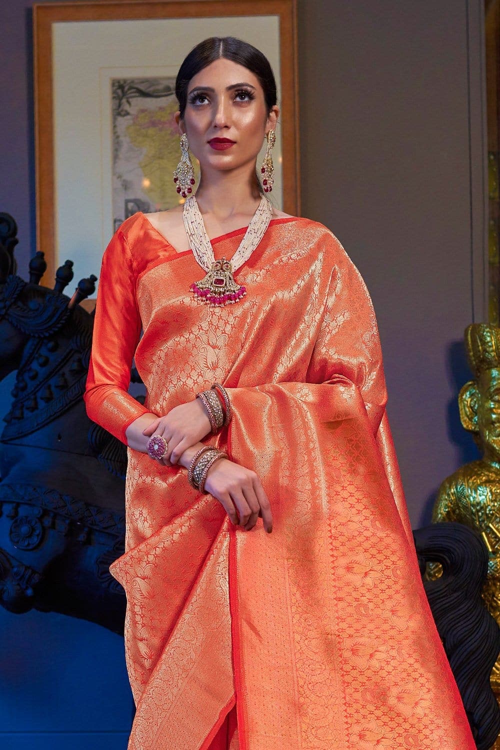 Jewellery on orange best sale saree