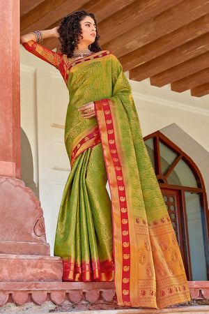 Sheen Green Kanjivaram Saree