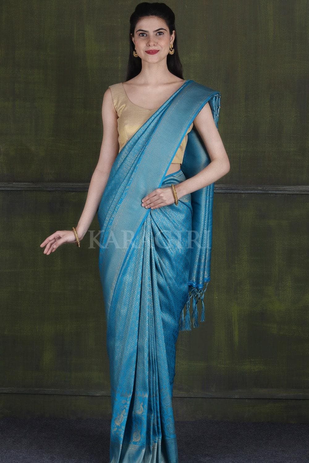 Buy Sky Blue Kanjivaram Saree online-Karagiri