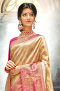 Kanjivaram Saree Soft Golden Handcrafted Customised Kanjivaram Saree saree online