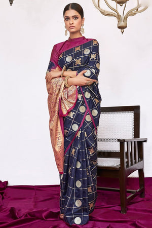 Space Blue Zari Woven Kanjivaram Saree