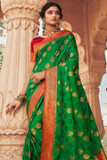 Spring Green Kanjivaram Fusion Saree