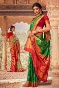 Spring Green Kanjivaram Fusion Saree