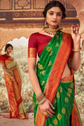 Spring Green Kanjivaram Fusion Saree