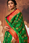 Spring Green Kanjivaram Fusion Saree