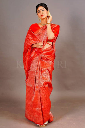 ABHIDNYA BHAVE in Starfish Orange Zari Work Kanjivaram Saree