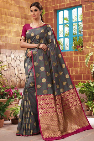 Steel Grey Handcrafted Contemporary Kanjivaram Saree